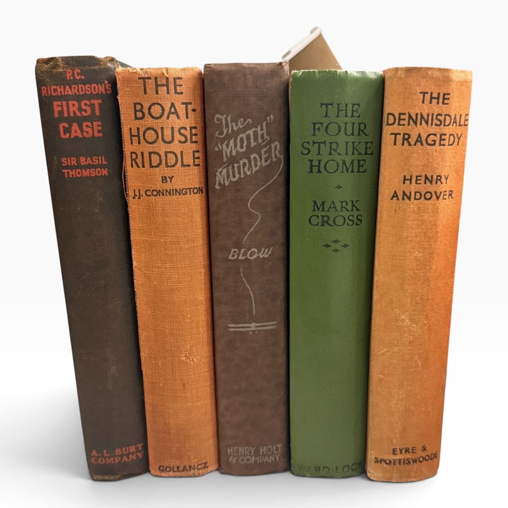 Vintage Mystery Detective Fiction Book Lot Hardcover 5pc Set Gollancz Mark Cross